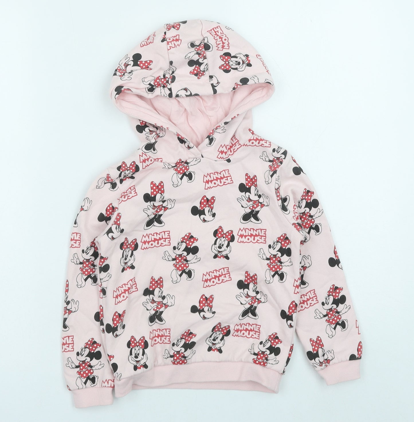 Marks and Spencer Girls Pink Geometric Cotton Pullover Hoodie Size 4-5 Years Pullover - Minnie Mouse