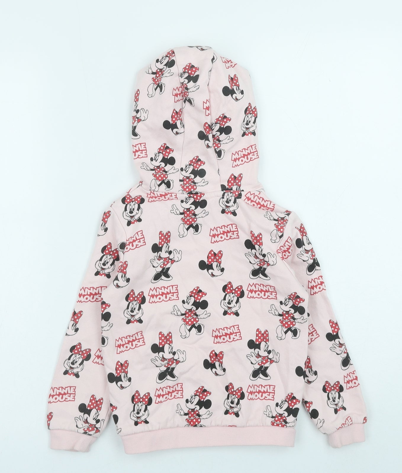 Marks and Spencer Girls Pink Geometric Cotton Pullover Hoodie Size 4-5 Years Pullover - Minnie Mouse