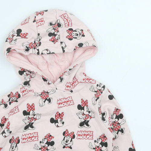 Marks and Spencer Girls Pink Geometric Cotton Pullover Hoodie Size 4-5 Years Pullover - Minnie Mouse