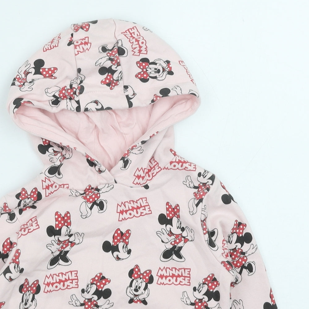 Marks and Spencer Girls Pink Geometric Cotton Pullover Hoodie Size 4-5 Years Pullover - Minnie Mouse