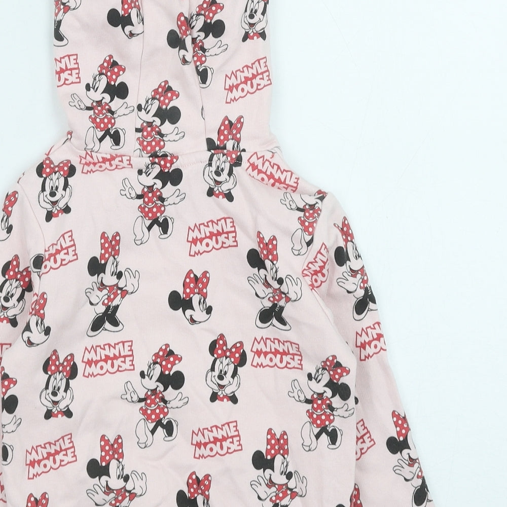 Marks and Spencer Girls Pink Geometric Cotton Pullover Hoodie Size 4-5 Years Pullover - Minnie Mouse