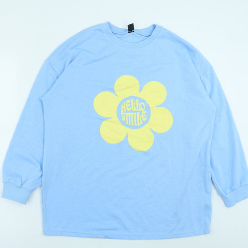SheIn Womens Blue Elastane Pullover Sweatshirt Size S Pullover - Hello Smile