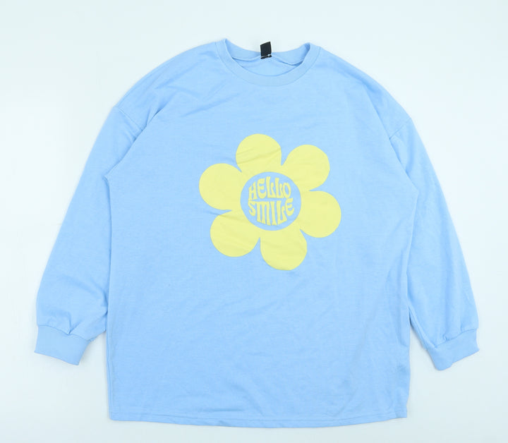 SheIn Womens Blue Elastane Pullover Sweatshirt Size S Pullover - Hello Smile