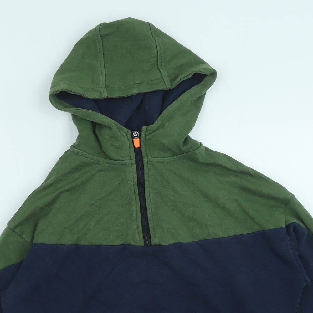 Marks and Spencer Boys Green Colourblock Cotton Pullover Hoodie Size 10-11 Years Pullover