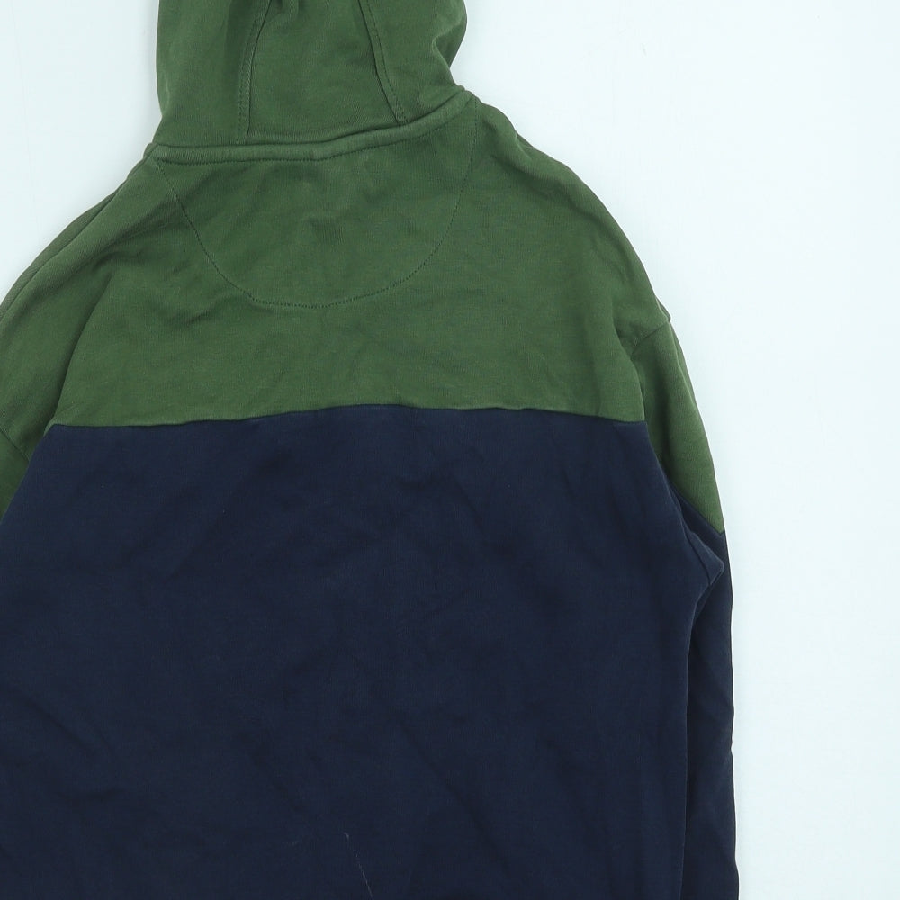 Marks and Spencer Boys Green Colourblock Cotton Pullover Hoodie Size 10-11 Years Pullover
