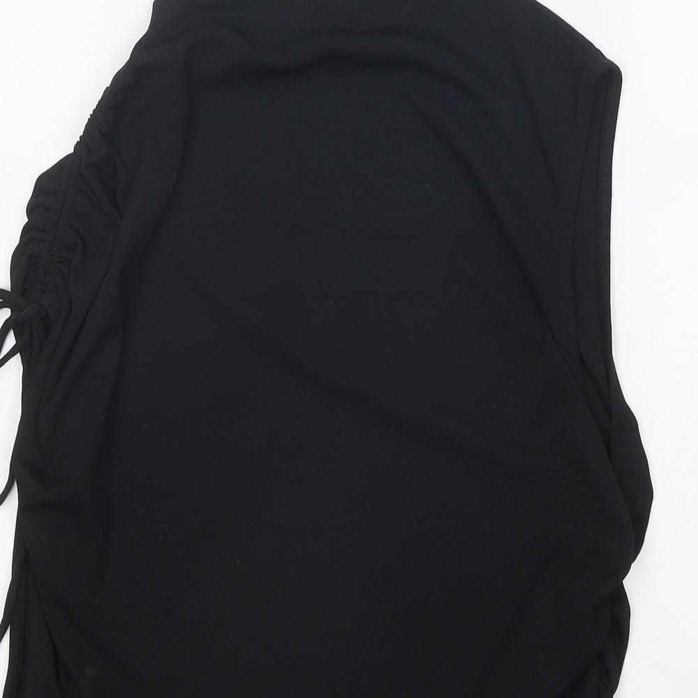 Zara Womens Black Polyester Basic Blouse Size S Mock Neck - Ruched Detail