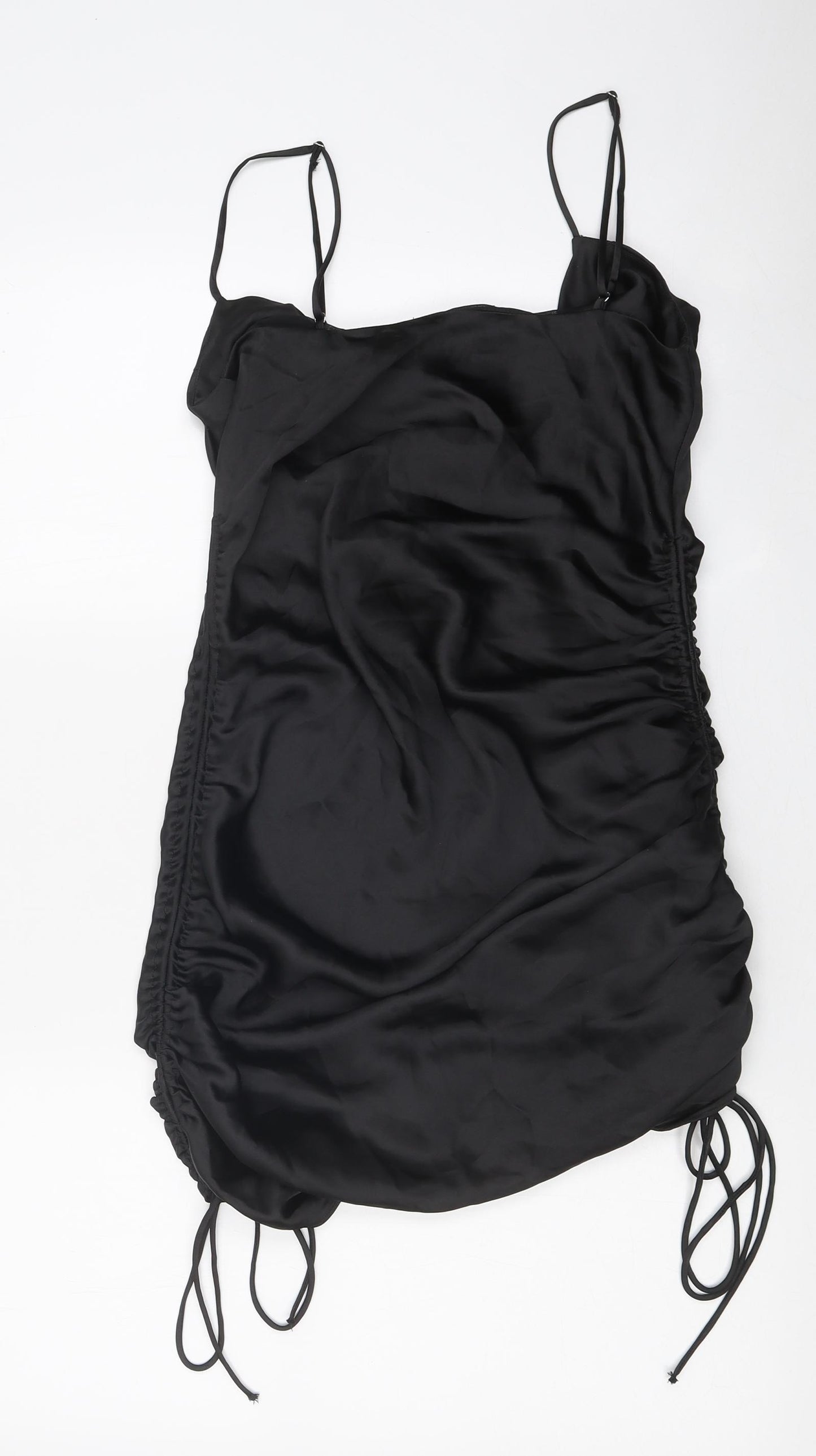 Zara Womens Black Polyester Mini Size S Cowl Neck Drawstring