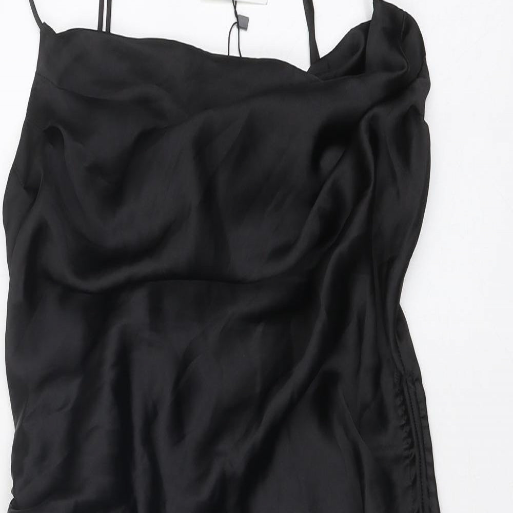 Zara Womens Black Polyester Mini Size S Cowl Neck Drawstring