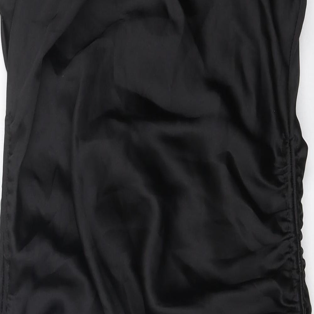 Zara Womens Black Polyester Mini Size S Cowl Neck Drawstring