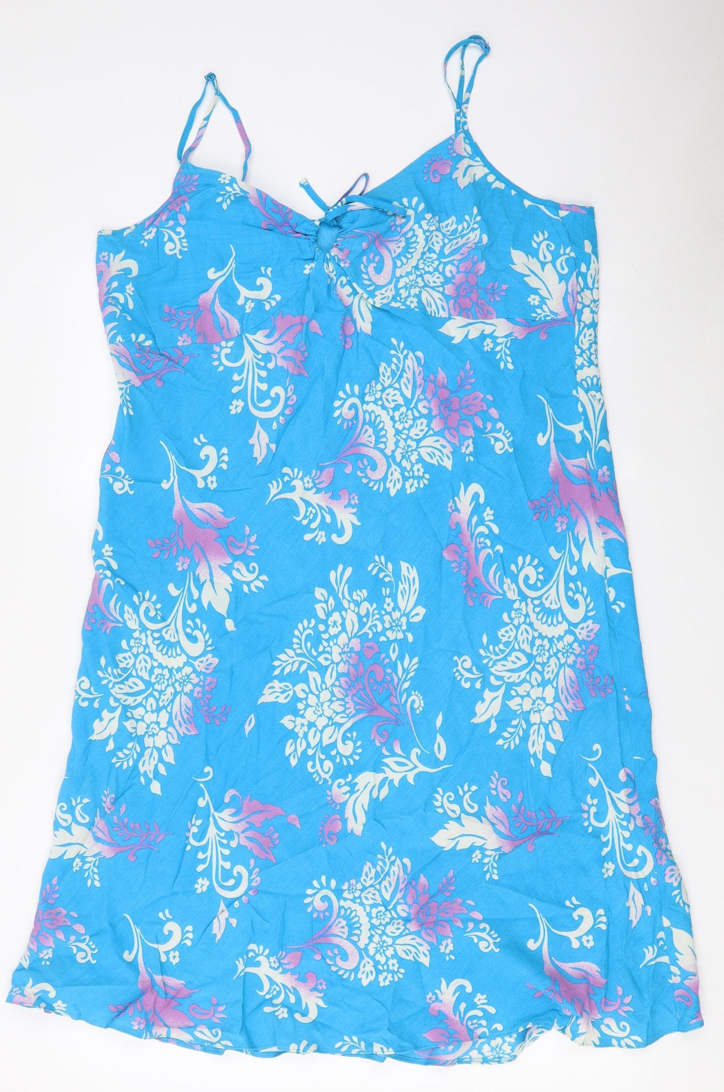 Marks and Spencer Womens Blue Floral Viscose Slip Dress Size 18 V-Neck Pullover