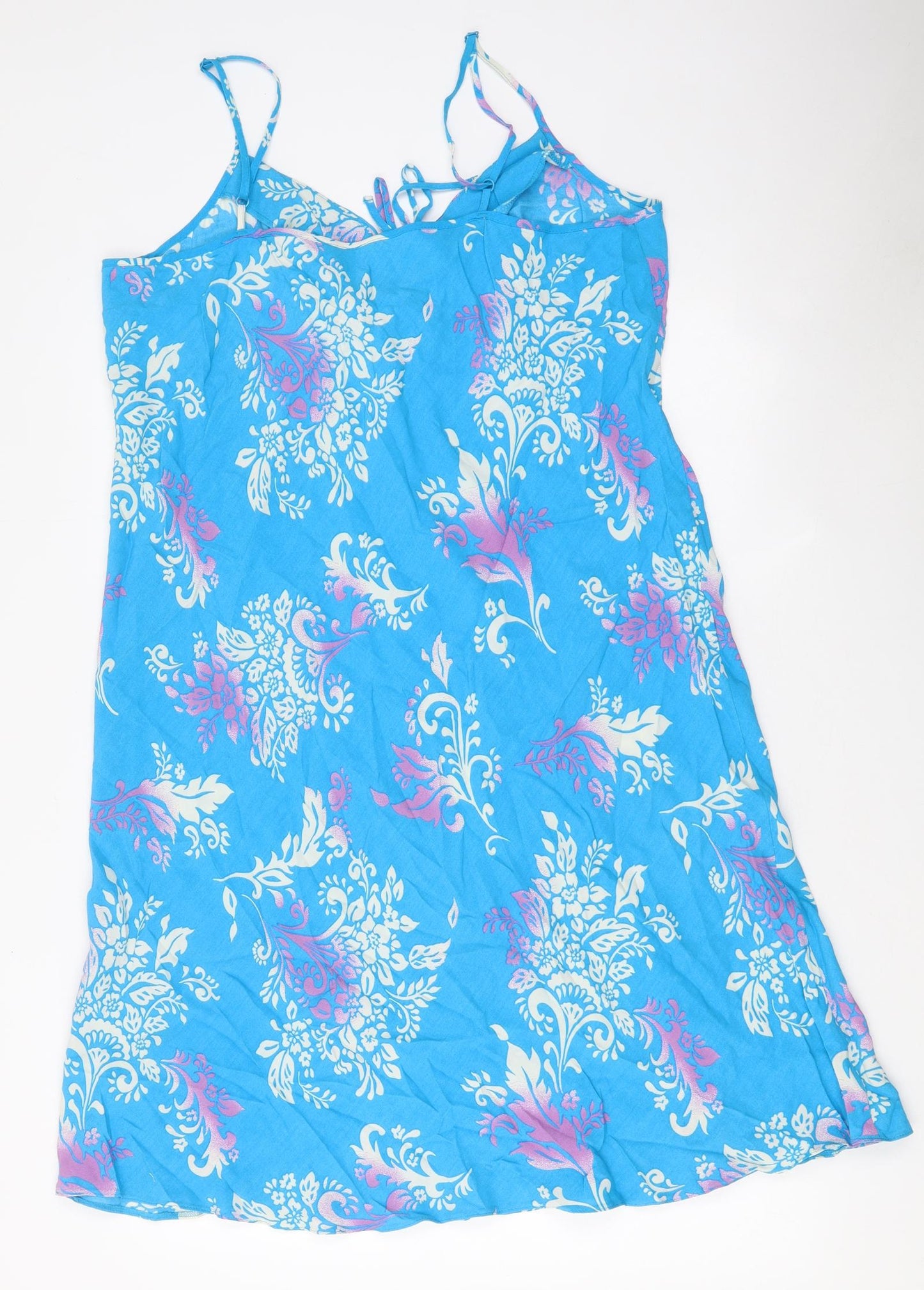 Marks and Spencer Womens Blue Floral Viscose Slip Dress Size 18 V-Neck Pullover