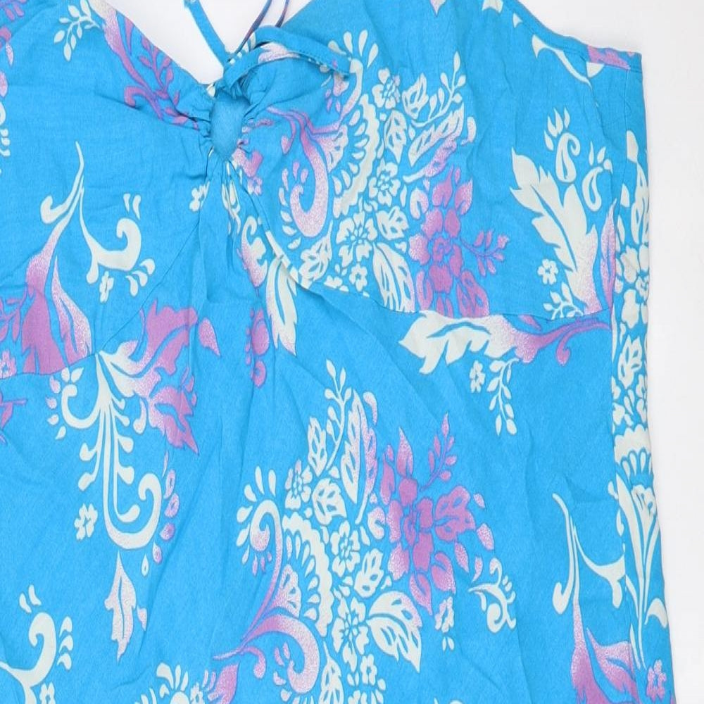 Marks and Spencer Womens Blue Floral Viscose Slip Dress Size 18 V-Neck Pullover