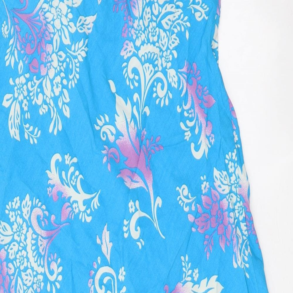 Marks and Spencer Womens Blue Floral Viscose Slip Dress Size 18 V-Neck Pullover