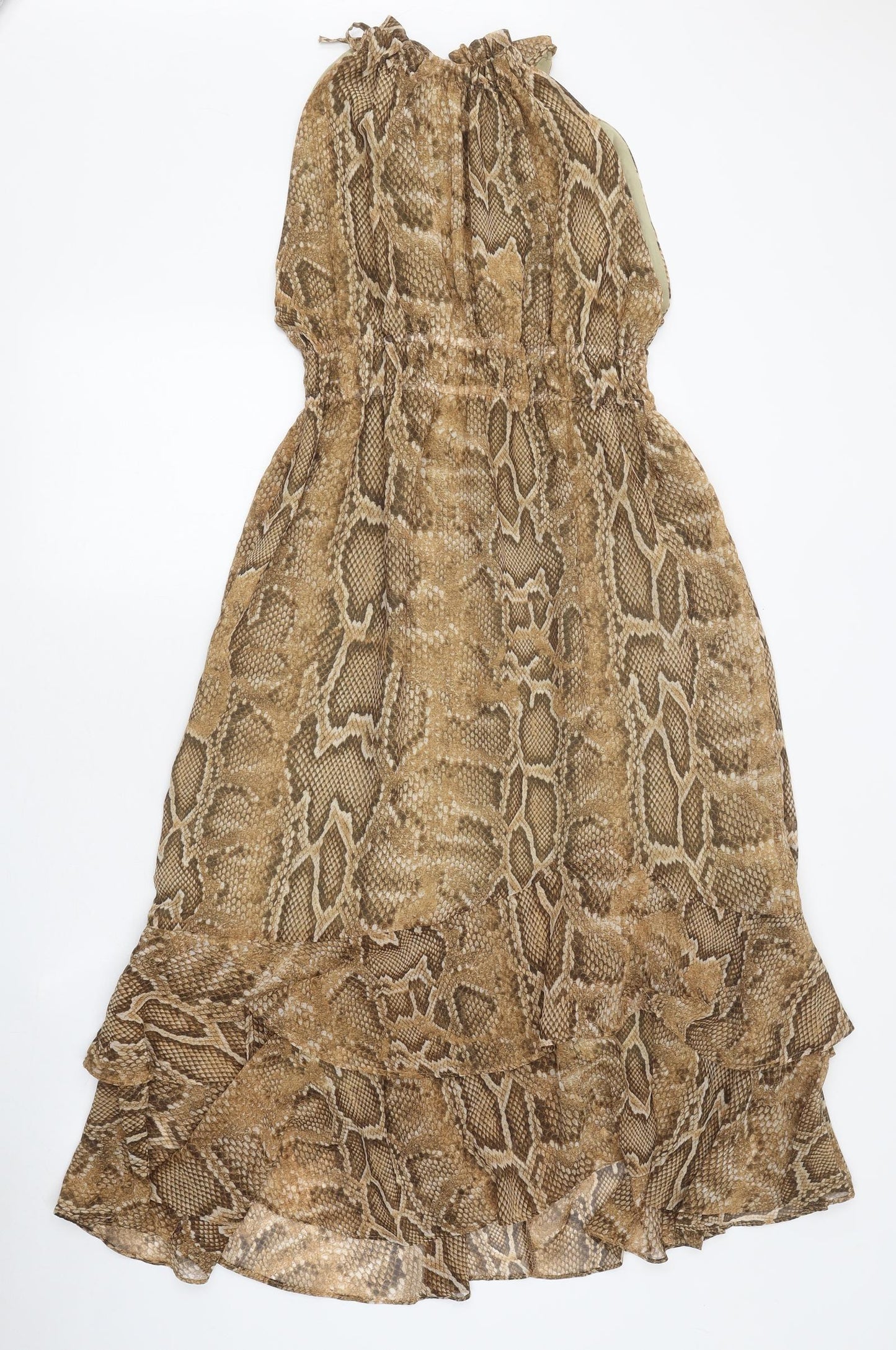 Zara Womens Beige Animal Print Polyester A-Line Size M Round Neck Tie