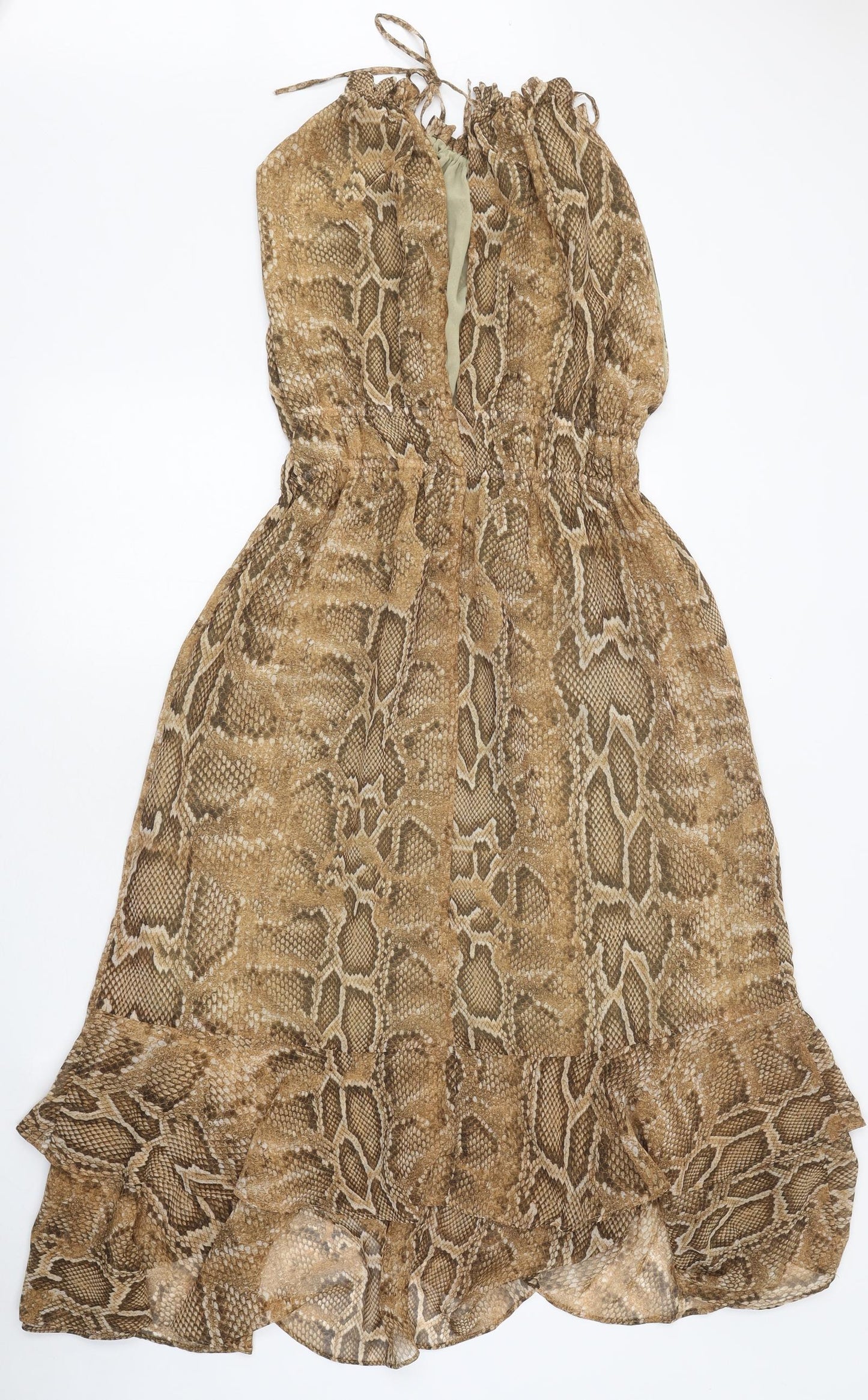 Zara Womens Beige Animal Print Polyester A-Line Size M Round Neck Tie