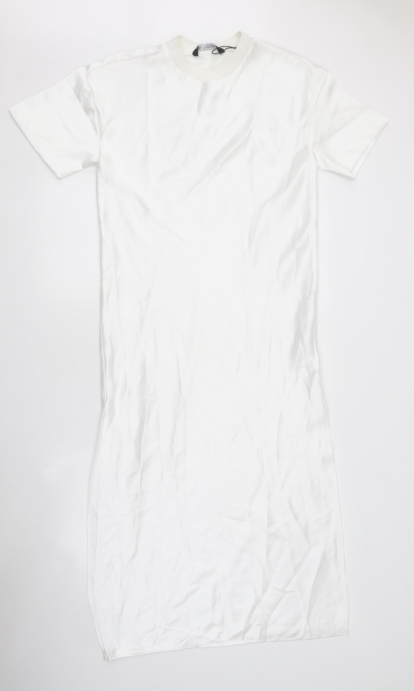 Zara Womens White Polyester T-Shirt Dress Size XS Crew Neck Pullover