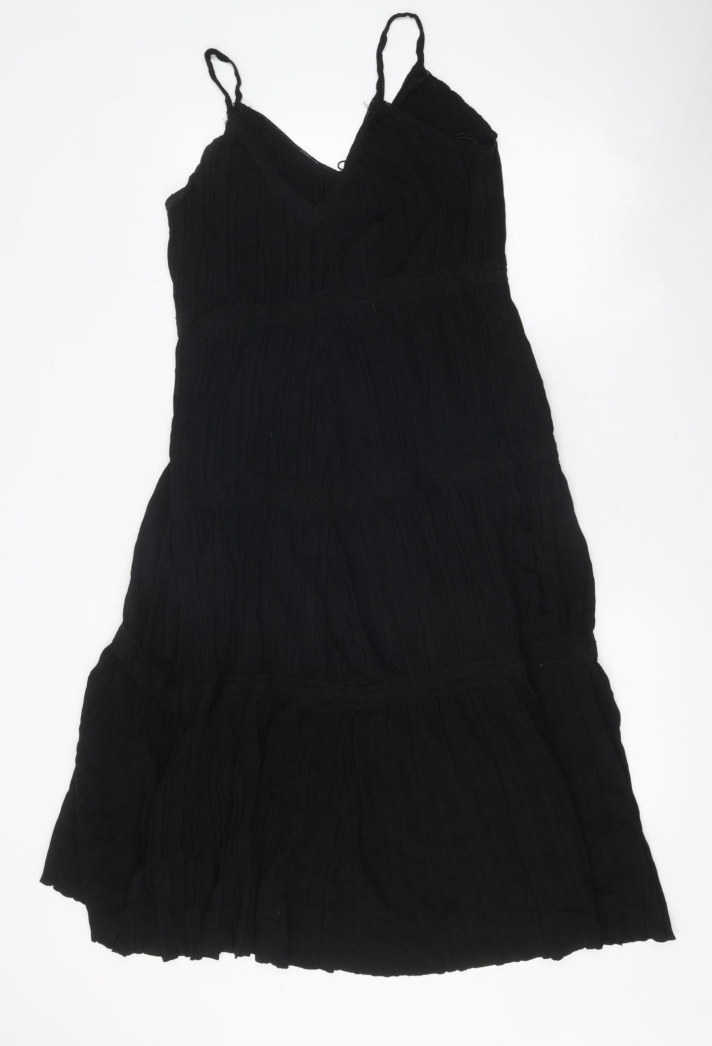Zara Womens Black Polyester Slip Dress Size S V-Neck Pullover - Tiered