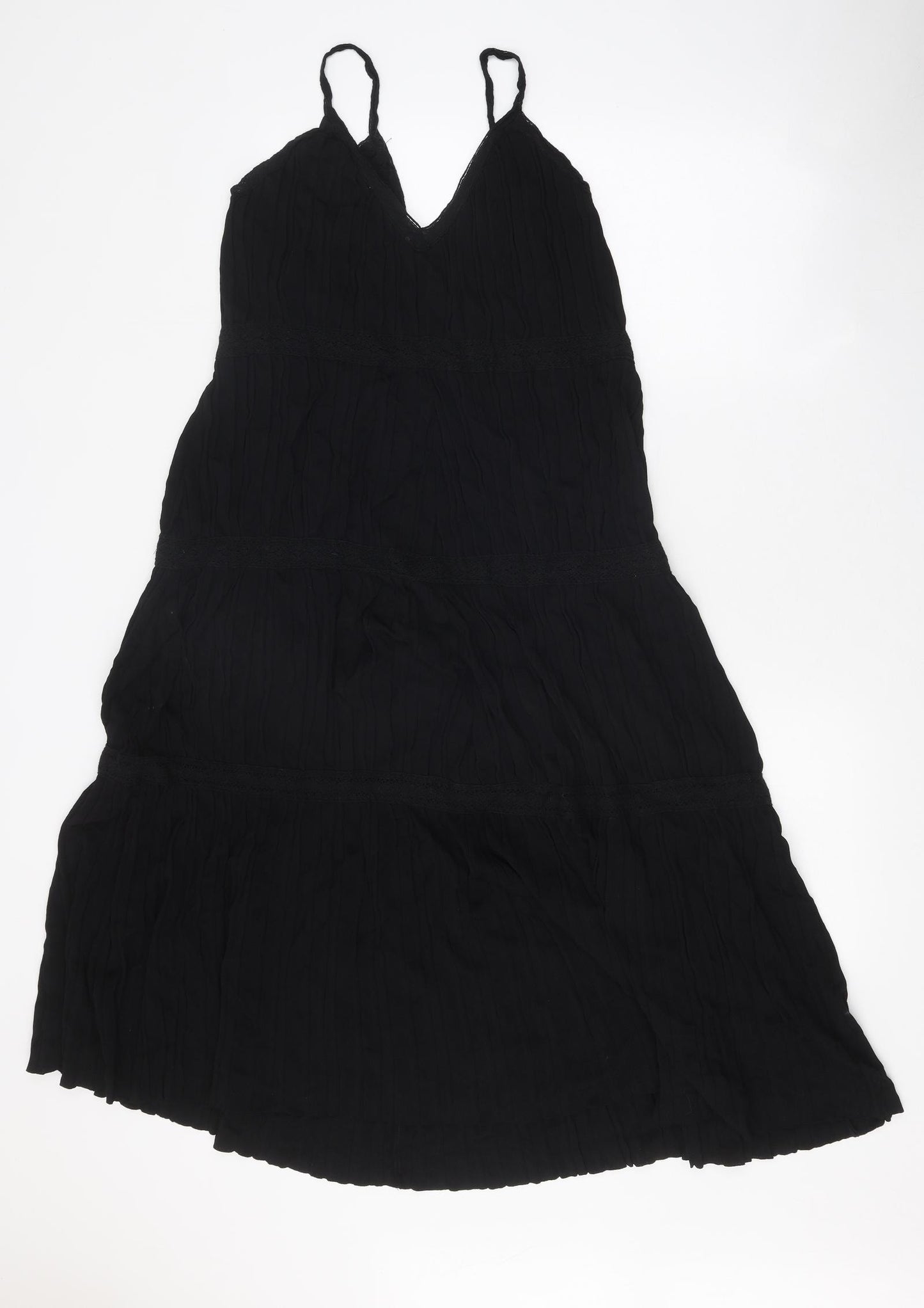 Zara Womens Black Polyester Slip Dress Size S V-Neck Pullover - Tiered