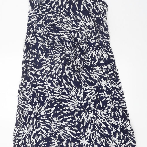 BHS Womens Blue Geometric Viscose Slip Dress Size 10 Scoop Neck Pullover