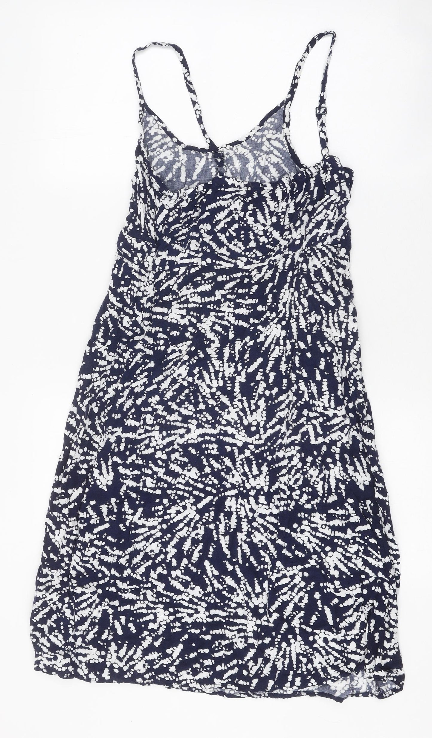 BHS Womens Blue Geometric Viscose Slip Dress Size 10 Scoop Neck Pullover