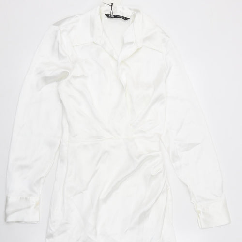 Zara Womens White Polyester Shift Size XS Collared Zip