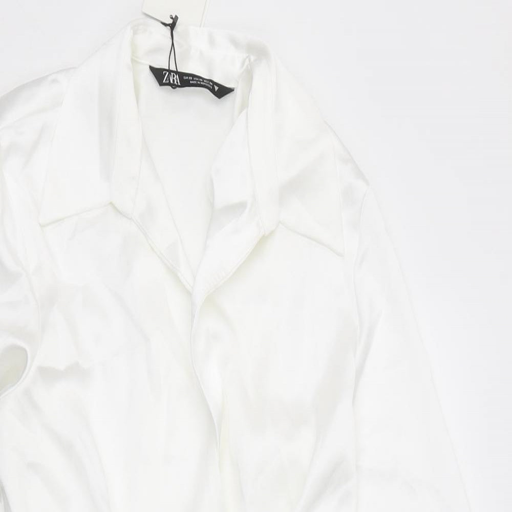 Zara Womens White Polyester Shift Size XS Collared Zip