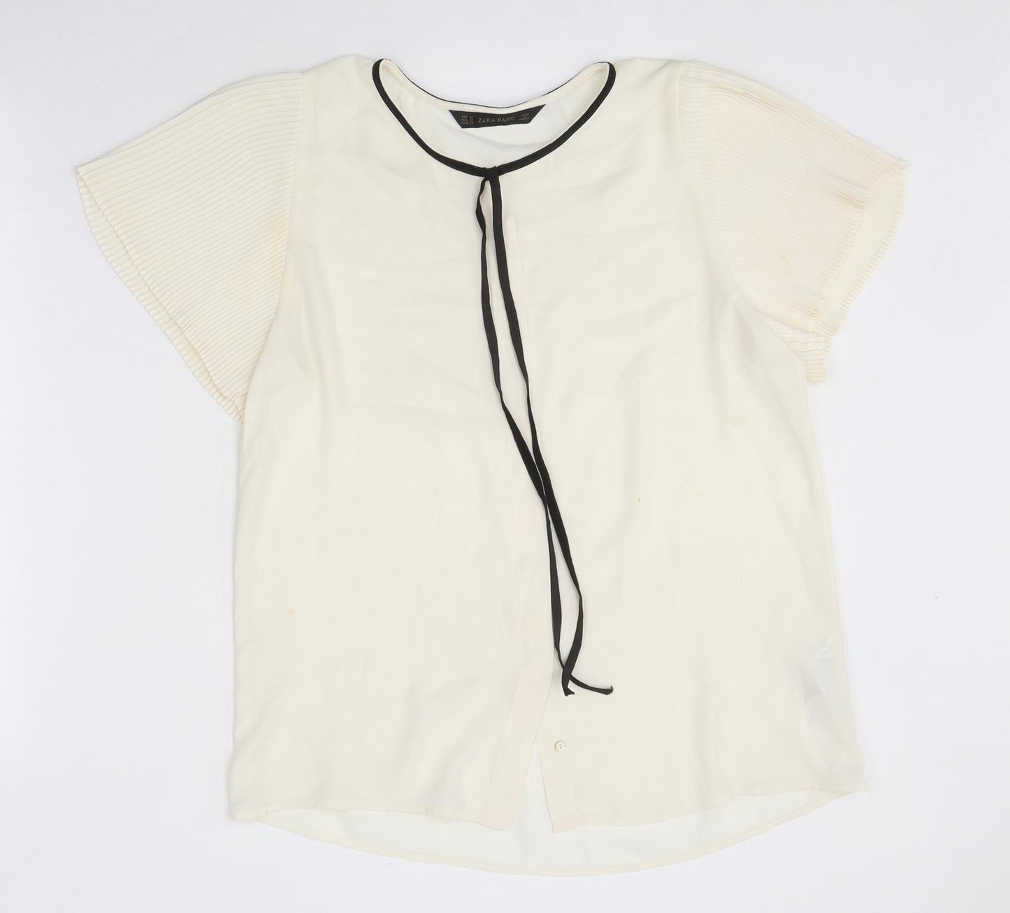 Zara Womens Beige Polyester Basic Blouse Size M Round Neck - Contrasting Trim