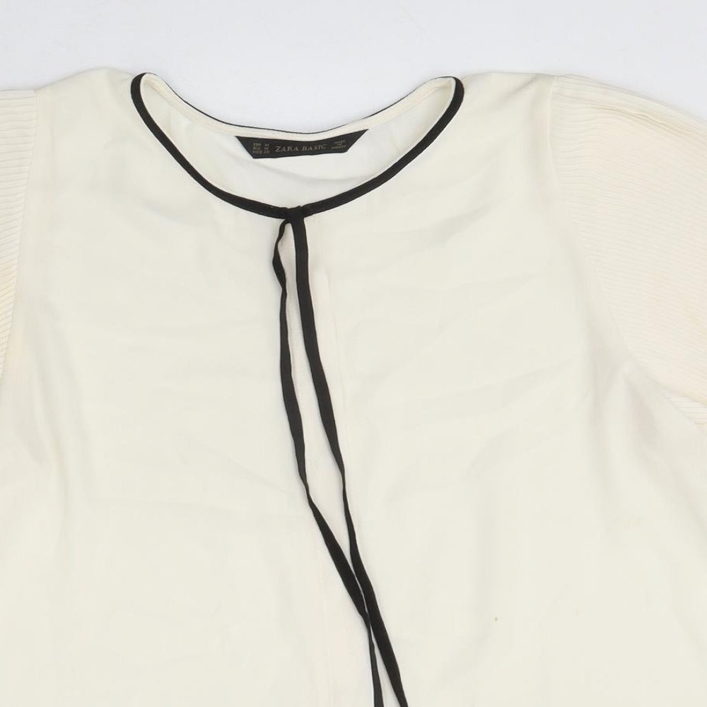 Zara Womens Beige Polyester Basic Blouse Size M Round Neck - Contrasting Trim