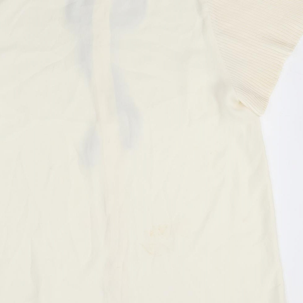 Zara Womens Beige Polyester Basic Blouse Size M Round Neck - Contrasting Trim