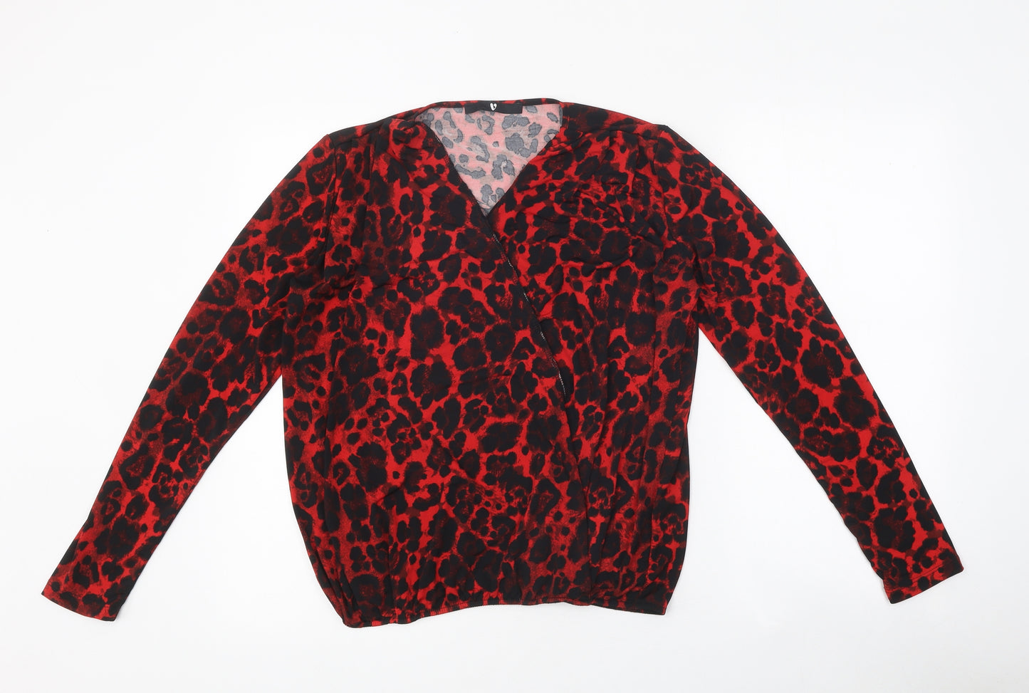 Very Womens Red Animal Print Polyester Wrap Blouse Size 10 V-Neck - Leopard Print