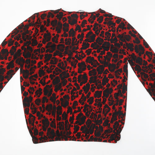 Very Womens Red Animal Print Polyester Wrap Blouse Size 10 V-Neck - Leopard Print