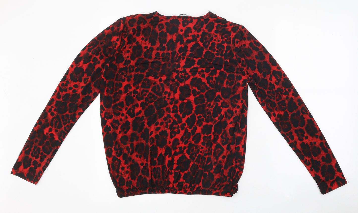 Very Womens Red Animal Print Polyester Wrap Blouse Size 10 V-Neck - Leopard Print