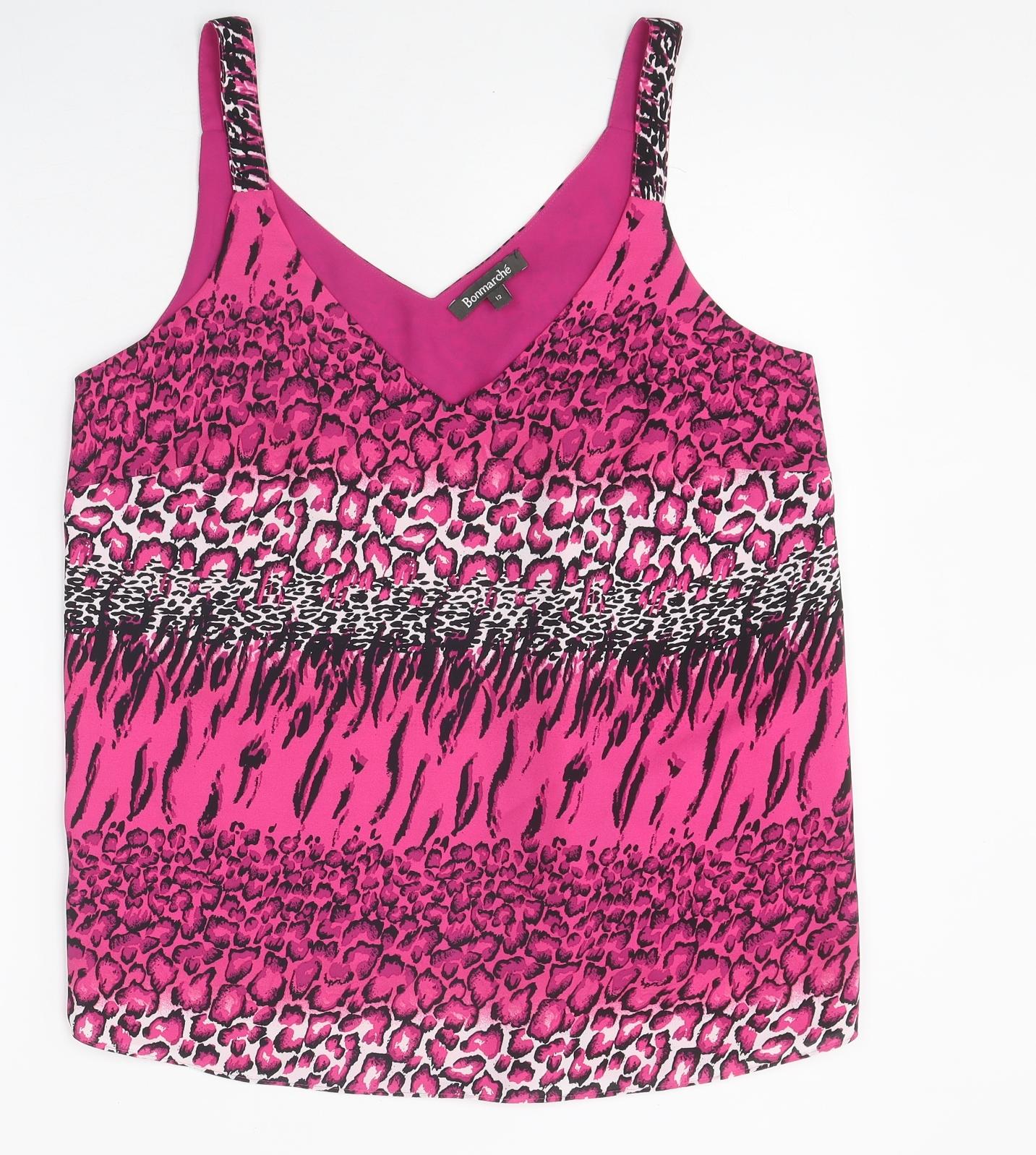 Bonmarché Womens Pink Animal Print Viscose Camisole Tank Size 12 V-Neck - Mixed Animal Prints