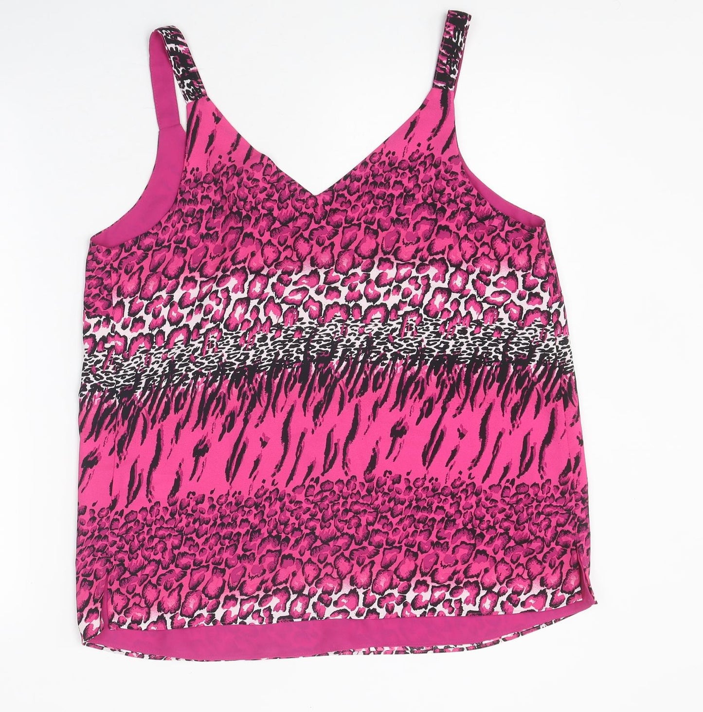 Bonmarché Womens Pink Animal Print Viscose Camisole Tank Size 12 V-Neck - Mixed Animal Prints