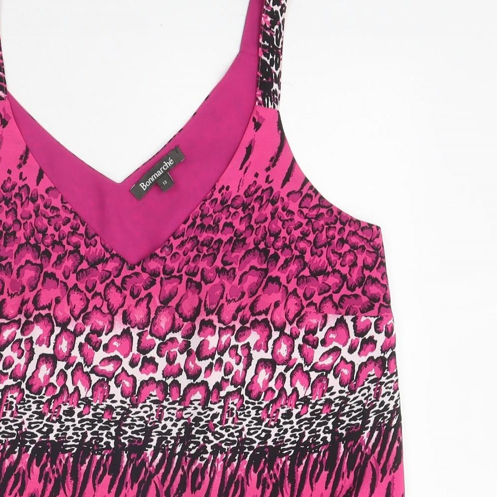 Bonmarché Womens Pink Animal Print Viscose Camisole Tank Size 12 V-Neck - Mixed Animal Prints