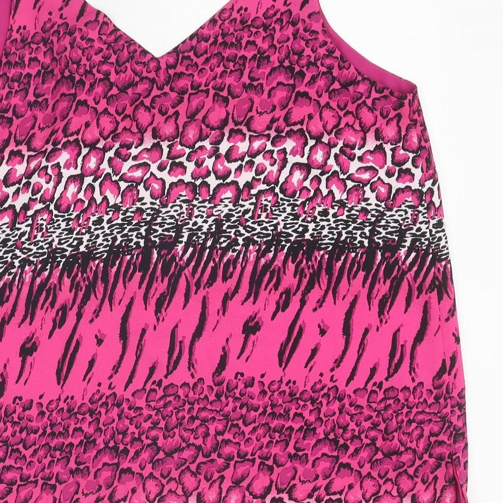 Bonmarché Womens Pink Animal Print Viscose Camisole Tank Size 12 V-Neck - Mixed Animal Prints