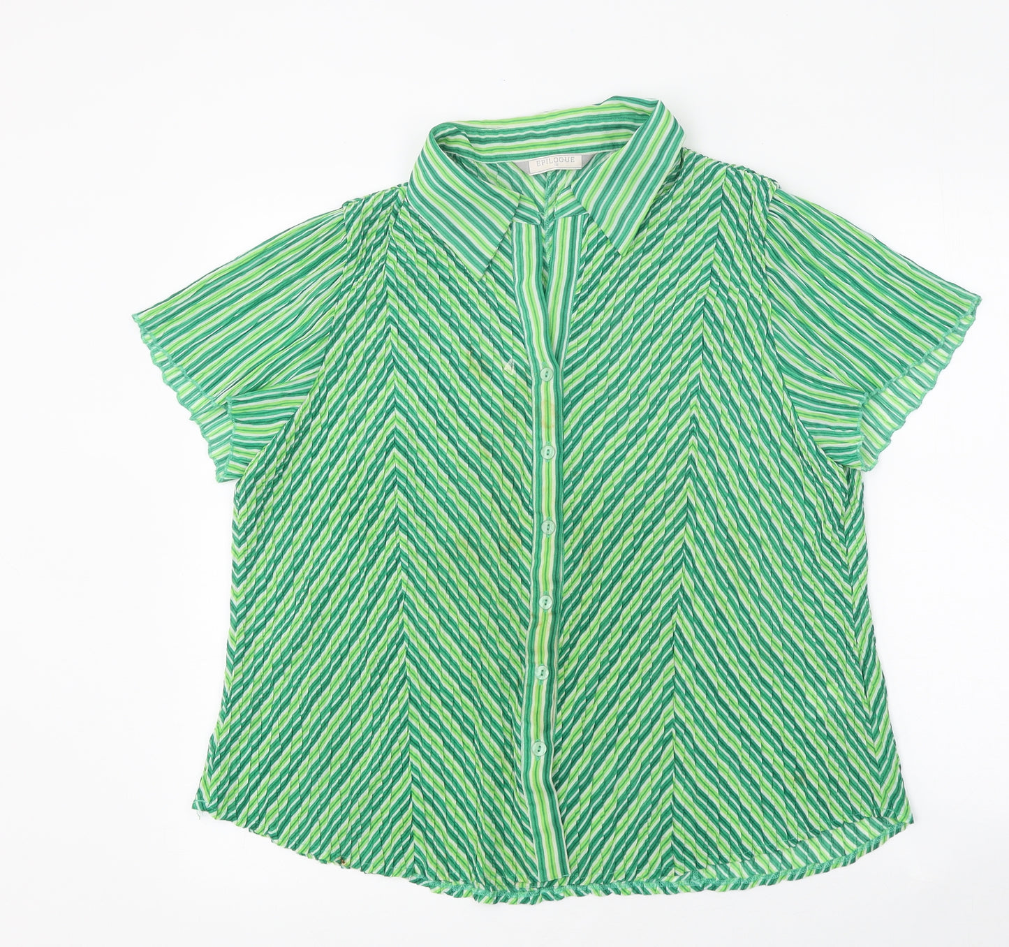 Epilogue Womens Green Geometric Polyester Basic Button-Up Size 18 Collared