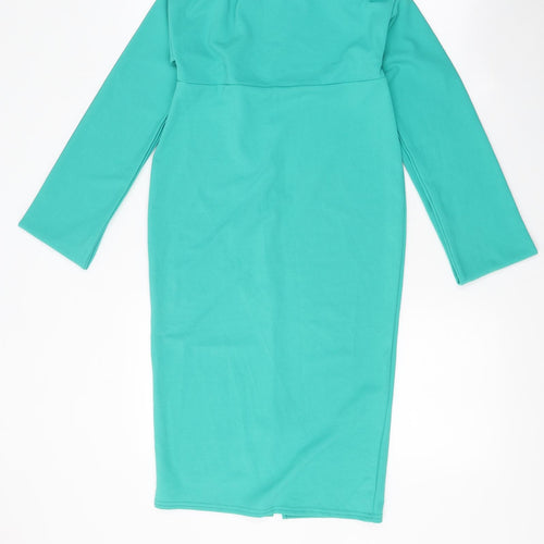 Quiz Womens Green Polyester Sheath Size 12 Off the Shoulder Snap