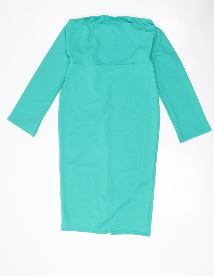 Quiz Womens Green Polyester Sheath Size 12 Off the Shoulder Snap