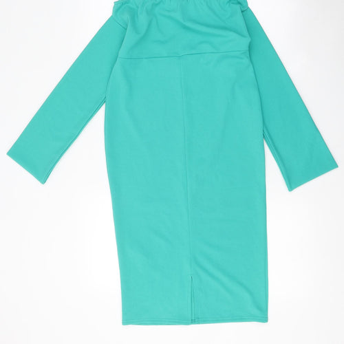 Quiz Womens Green Polyester Sheath Size 12 Off the Shoulder Snap