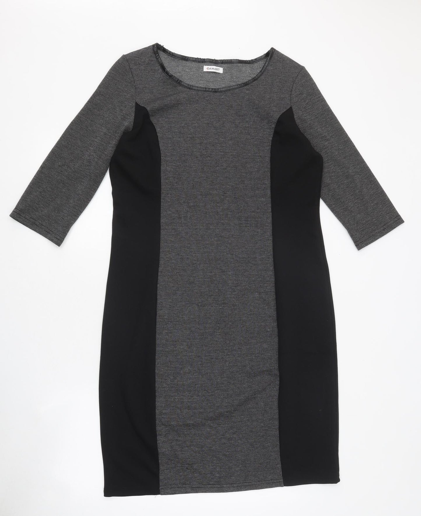 Damart Womens Grey Colourblock Polyester Pencil Dress Size 16 Boat Neck Pullover