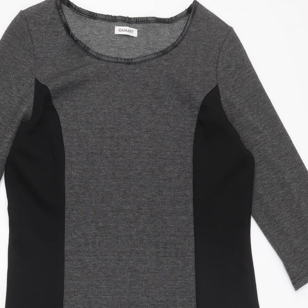 Damart Womens Grey Colourblock Polyester Pencil Dress Size 16 Boat Neck Pullover