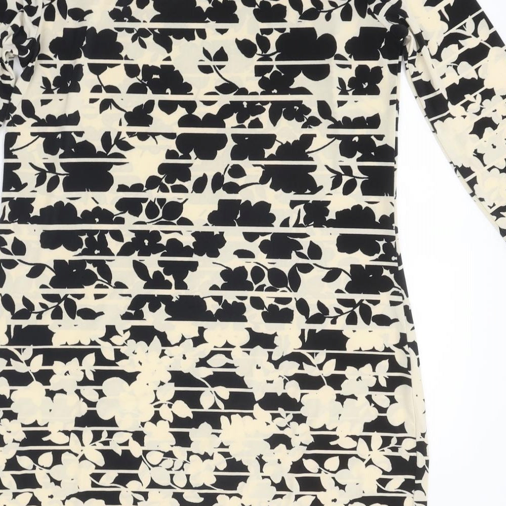 Primark Womens Ivory Floral Polyester Basic T-Shirt Size 12 Boat Neck