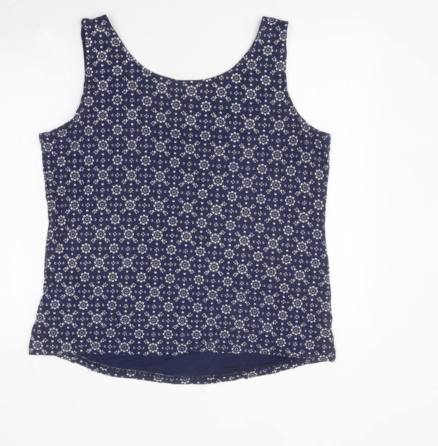 George Womens Blue Geometric Polyester Basic Tank Size 18 Scoop Neck