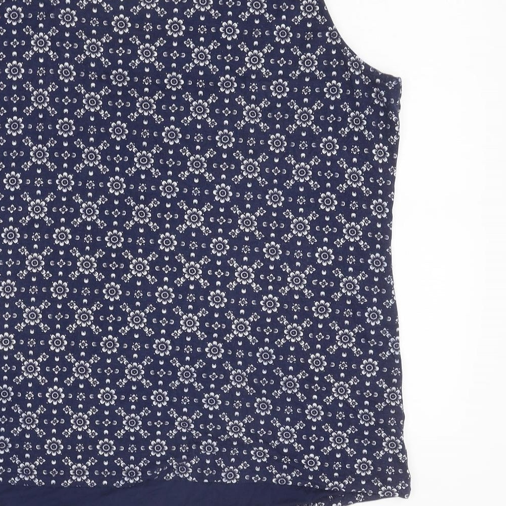 George Womens Blue Geometric Polyester Basic Tank Size 18 Scoop Neck