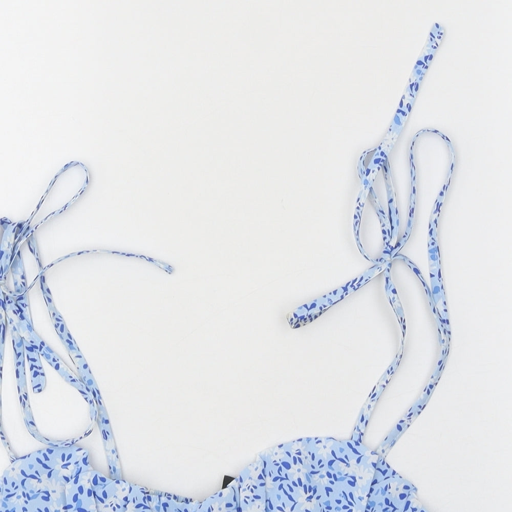 SheIn Womens Blue Floral Viscose Cropped Blouse Size M Sweetheart - Shirred Back Bralette