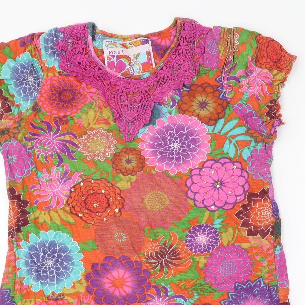 NEXT Womens Multicoloured Floral 100% Cotton Basic T-Shirt Size 16 Round Neck