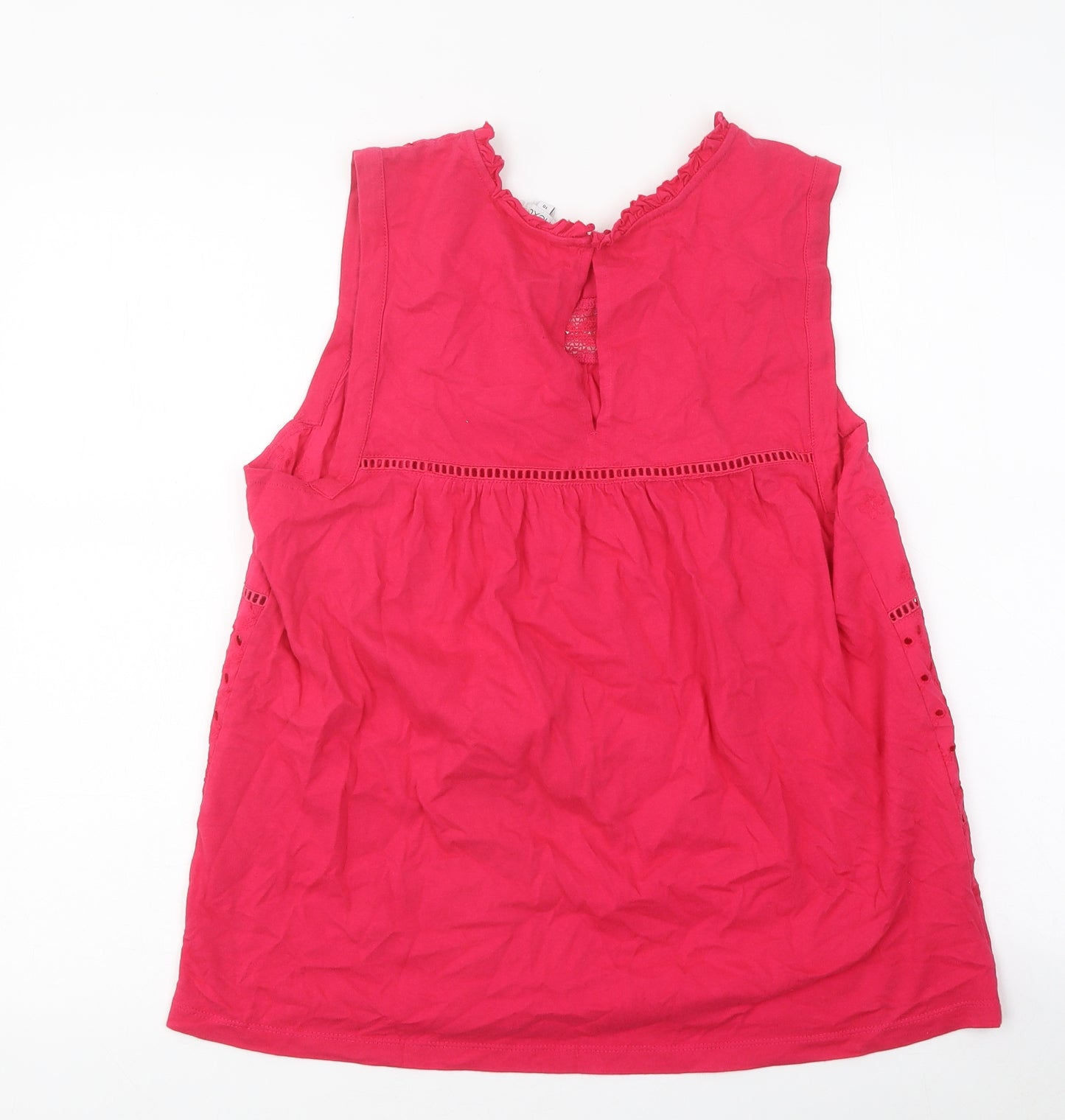 NEXT Womens Pink Cotton Basic Tank Size 10 Round Neck - Broderie Anglaise