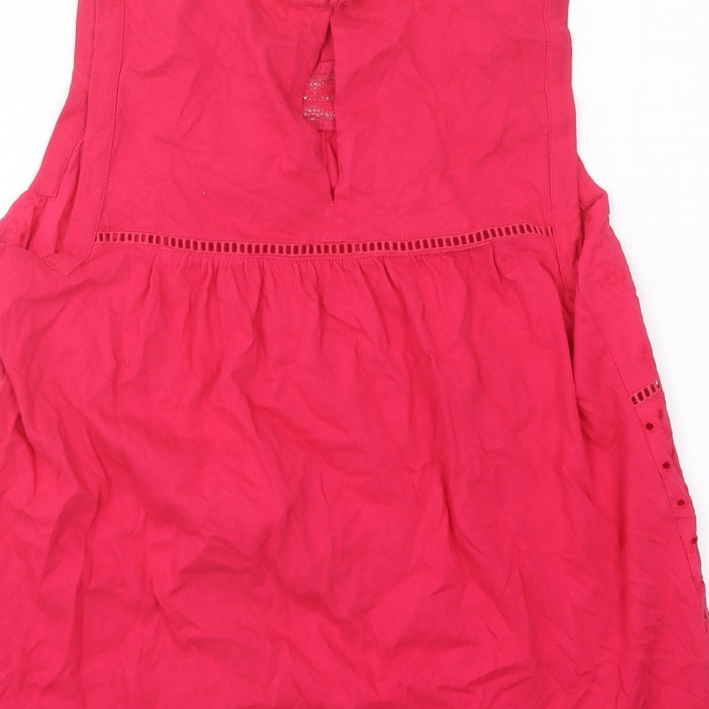 NEXT Womens Pink Cotton Basic Tank Size 10 Round Neck - Broderie Anglaise