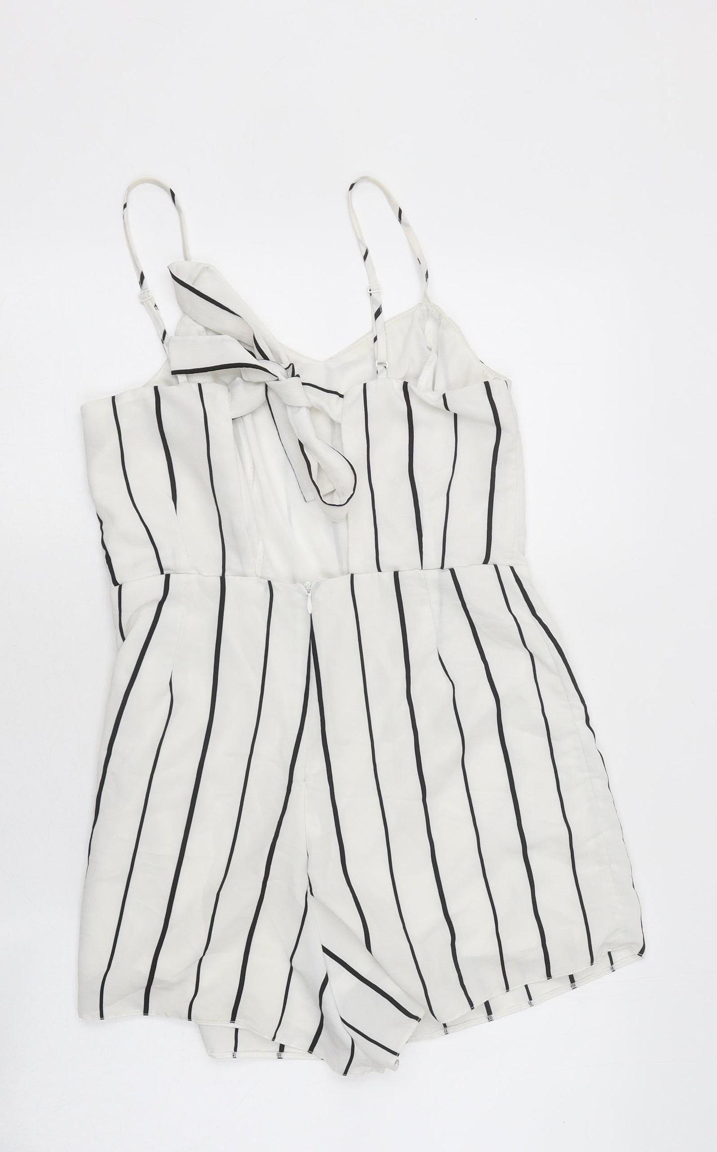 Primark Womens White Striped Polyester Playsuit One-Piece Size 10 Zip